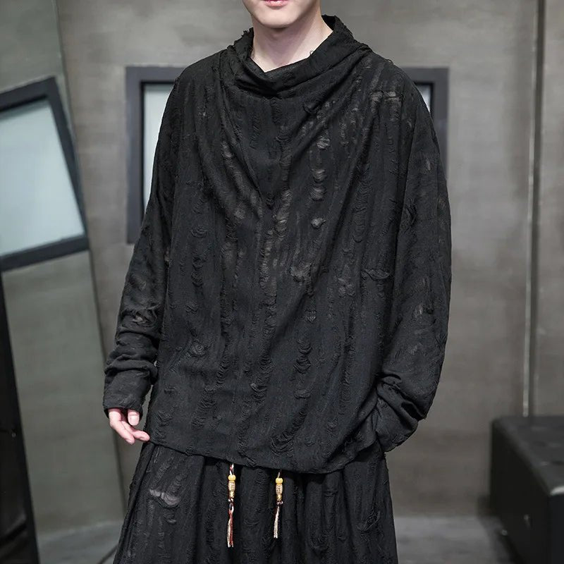 Ripped Punk Long Sleeve Cotton T-Shirt - ATLAS 1