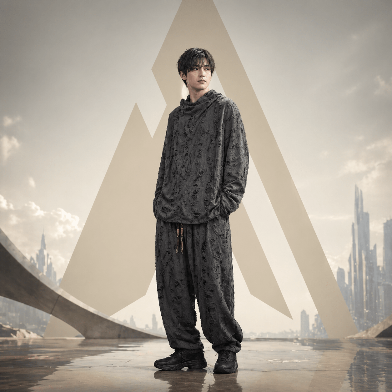 Ripped Punk Long Sleeve Cotton T-Shirt - ATLAS 1 - Techwear Store