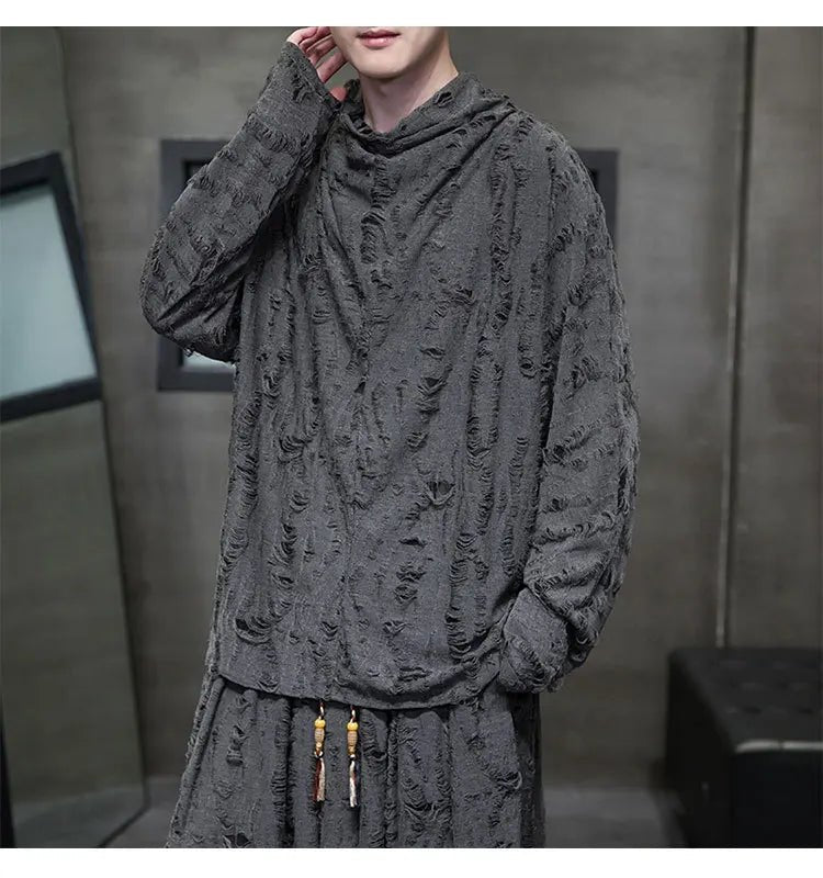 Ripped Punk Long Sleeve Cotton T-Shirt - ATLAS 1