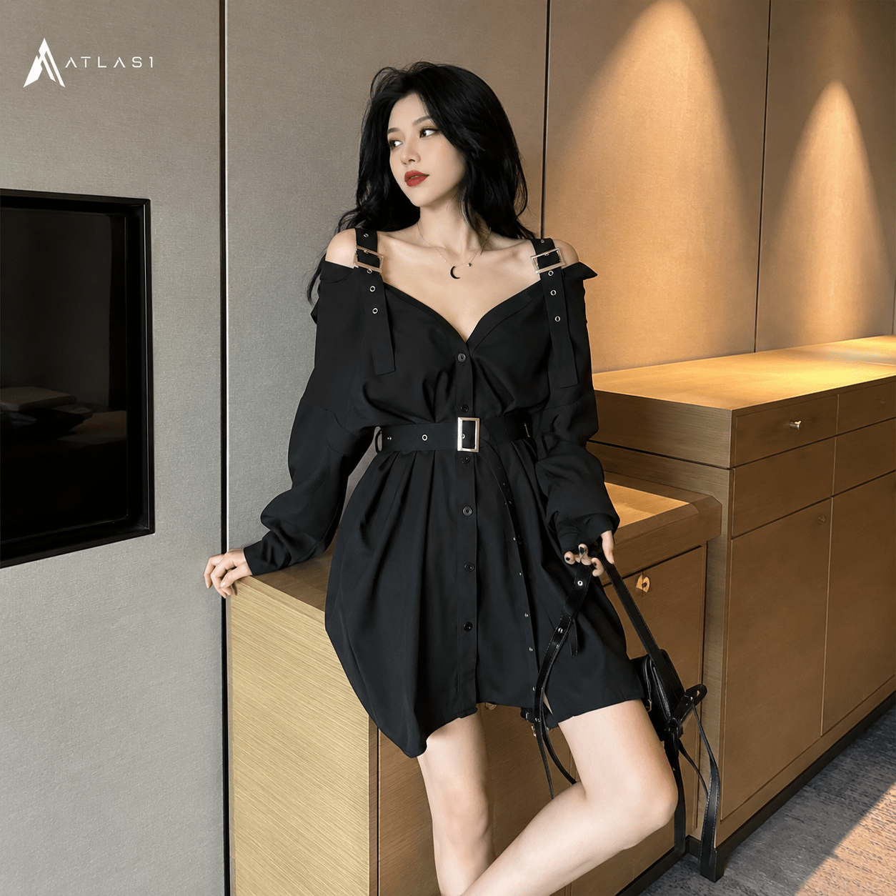 Rivet Techwear Mini Dress with Belt - ATLAS 1