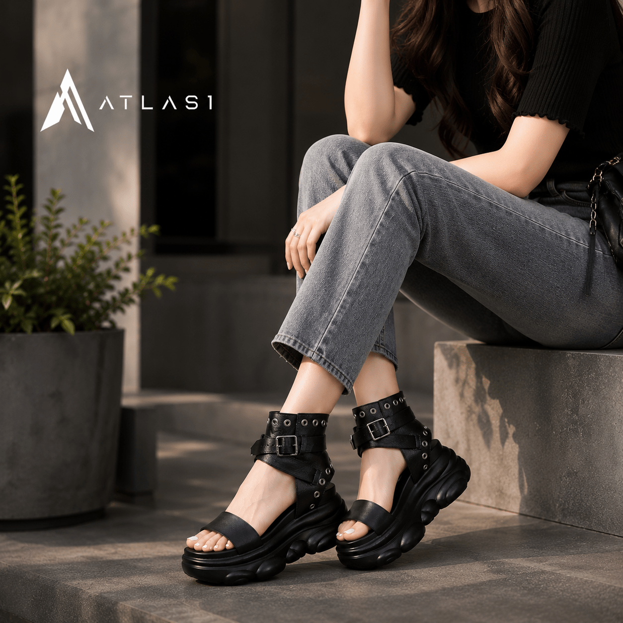 RivTecs© Women's Rivet Platform Techwear Sandals - ATLAS 1