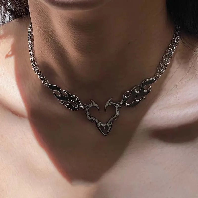 Silver Thorn Heart Choker Necklace - ATLAS 1