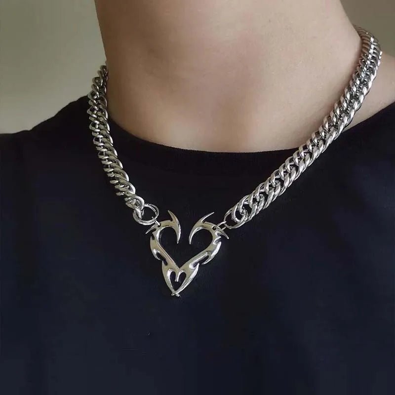 Silver Thorn Heart Choker Necklace - ATLAS 1