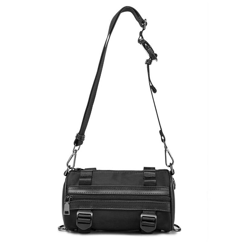 Solid Black Cylinder Shaped Techwear Messenger Bag - ATLAS 1