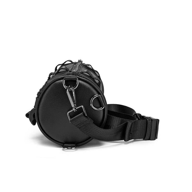 Solid Black Cylinder Shaped Techwear Messenger Bag - ATLAS 1
