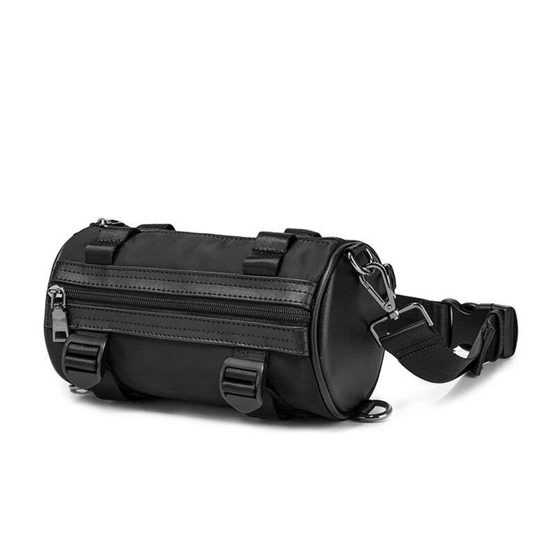 Solid Black Cylinder Shaped Techwear Messenger Bag - ATLAS 1