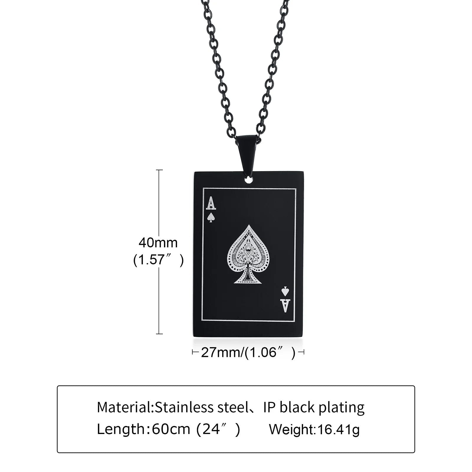 Stainless Steel Ace Spades Pendant Necklace - ATLAS 1 - Techwear Store