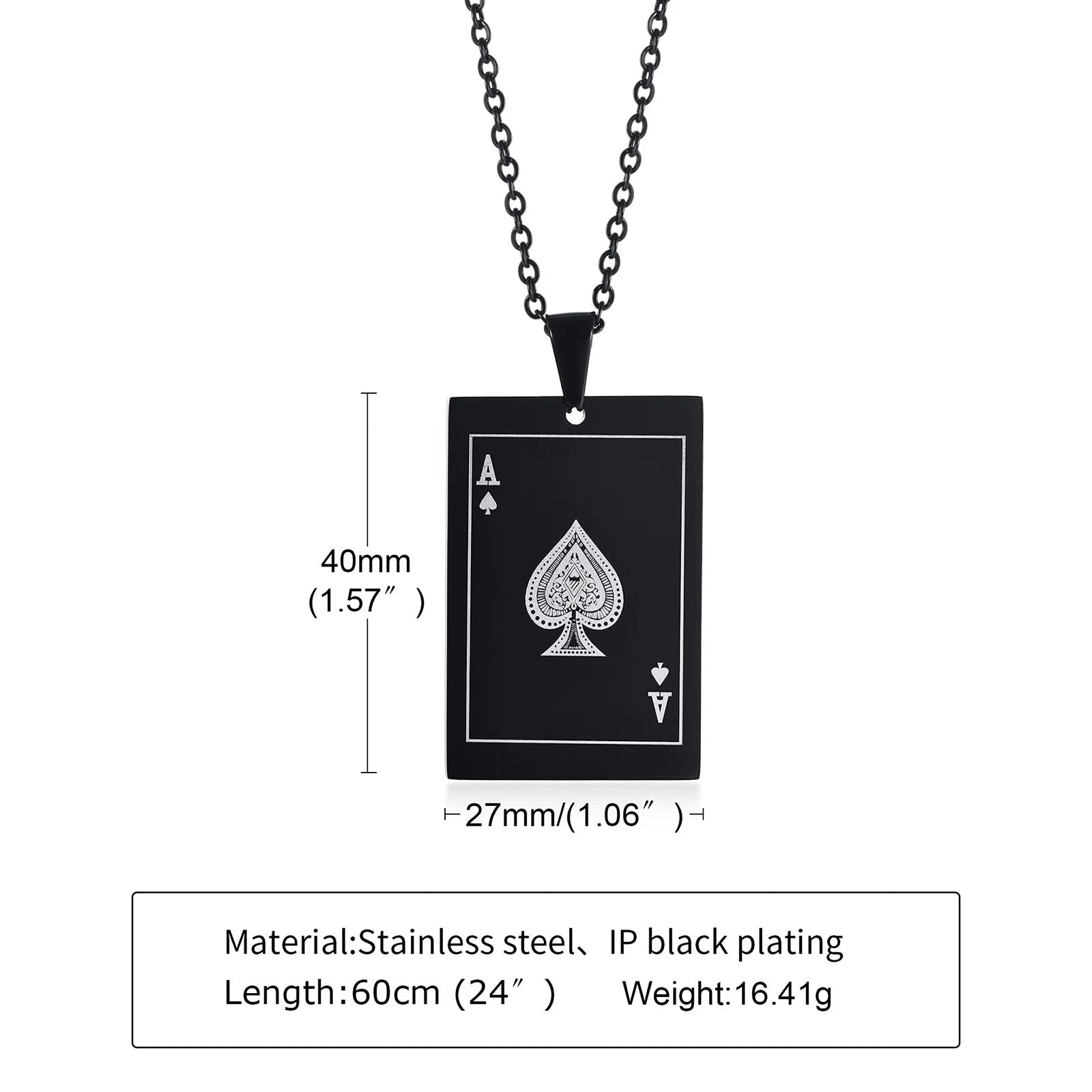 Stainless Steel Ace Spades Pendant Necklace - ATLAS 1 - Techwear Store