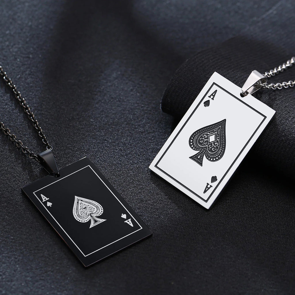 Stainless Steel Ace Spades Pendant Necklace - ATLAS 1 - Techwear Store