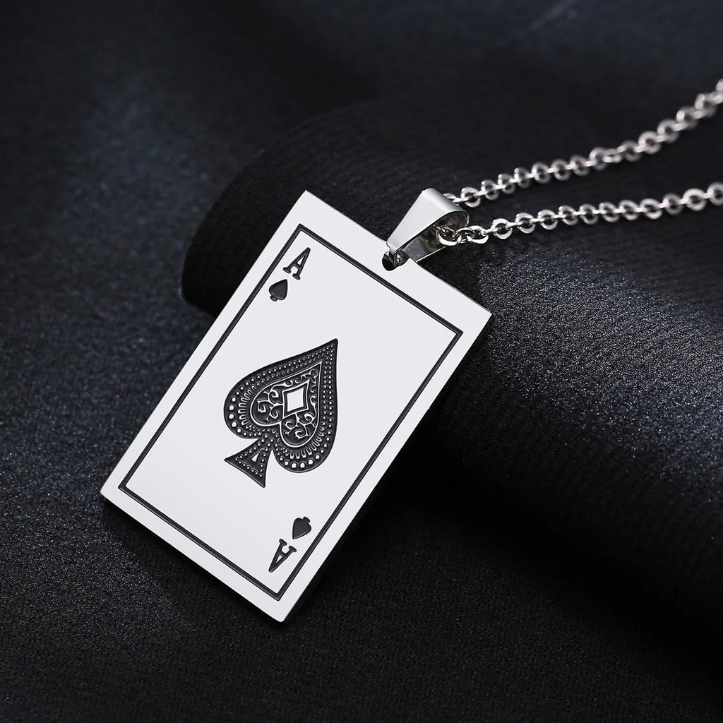 Stainless Steel Ace Spades Pendant Necklace - ATLAS 1 - Techwear Store