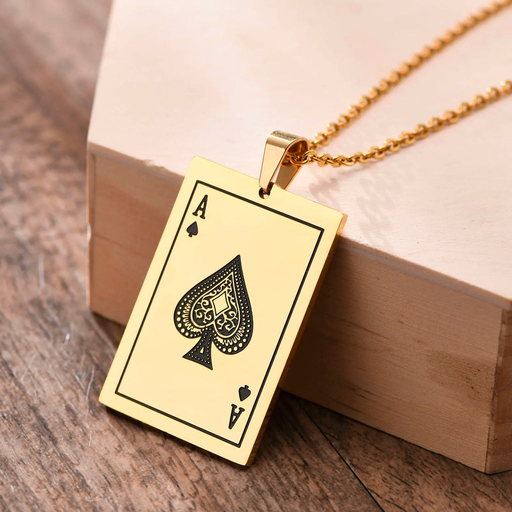 Stainless Steel Ace Spades Pendant Necklace - ATLAS 1 - Techwear Store