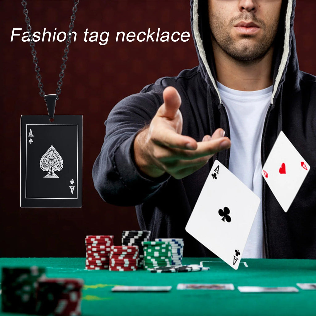 Stainless Steel Ace Spades Pendant Necklace - ATLAS 1 - Techwear Store