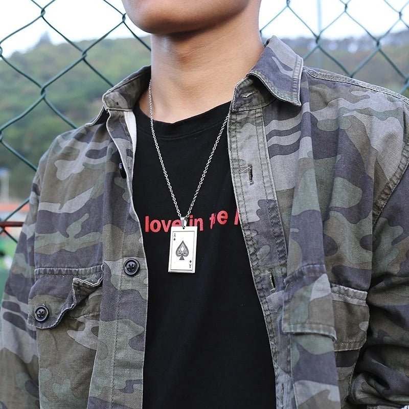 Stainless Steel Ace Spades Pendant Necklace - ATLAS 1 - Techwear Store