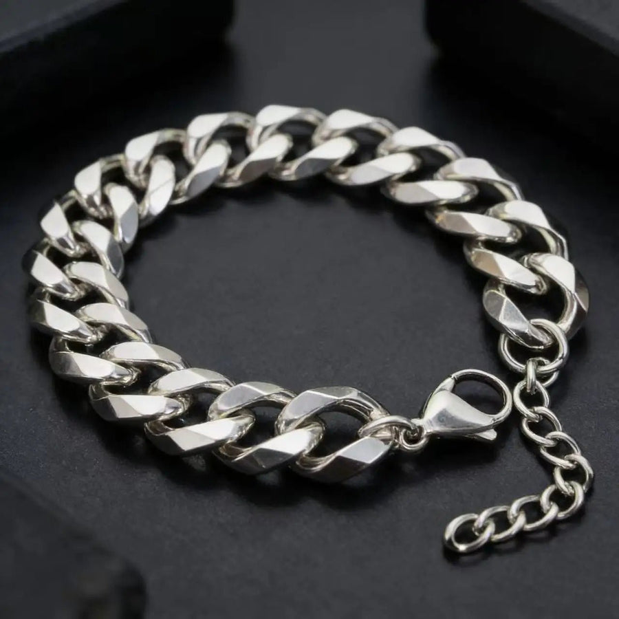 Stainless Steel Cuban Chain Bracelet — Texturované články řetězu