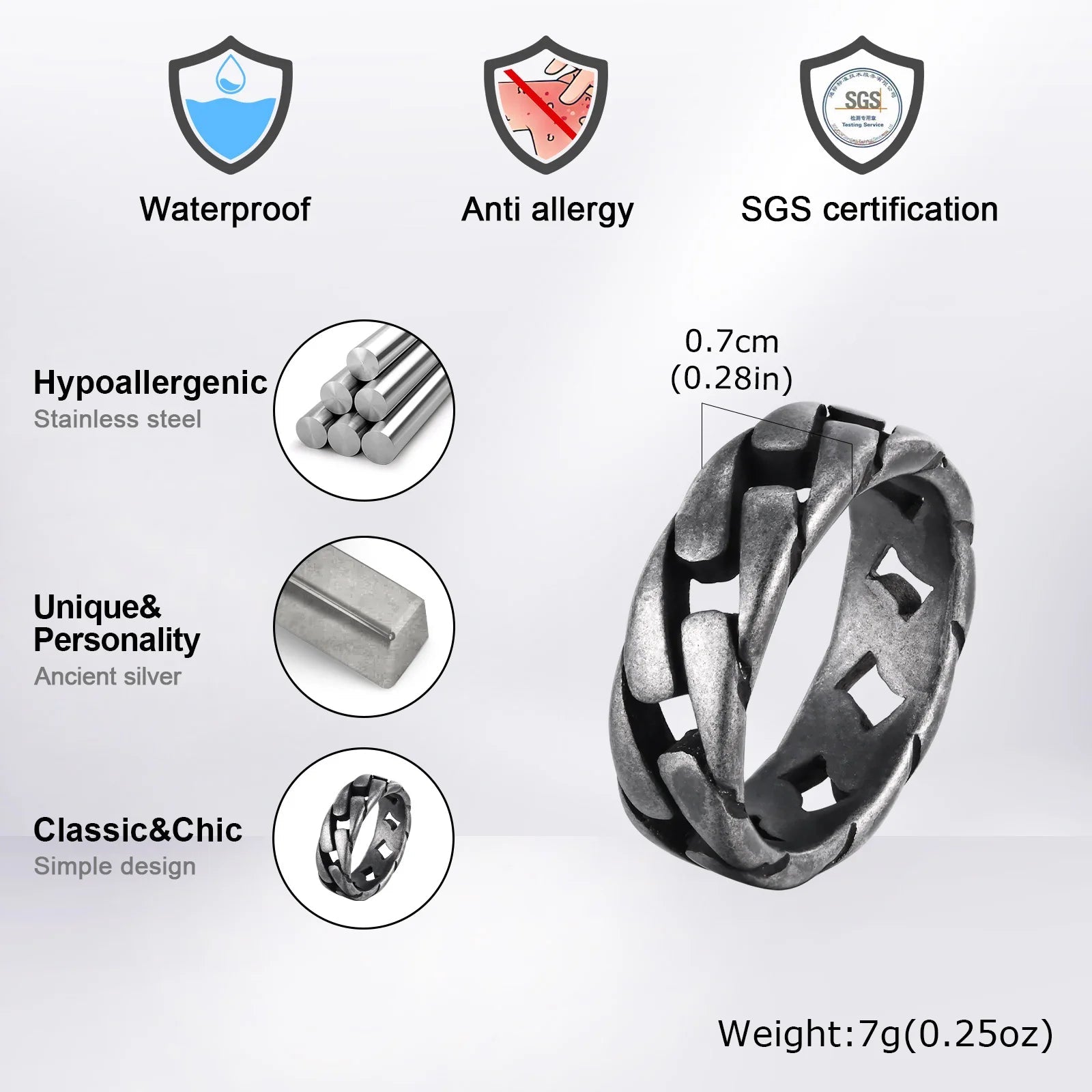 Stainless Steel Miami Curb Ring Stylish Hip Hop Jewelry - ATLAS 1