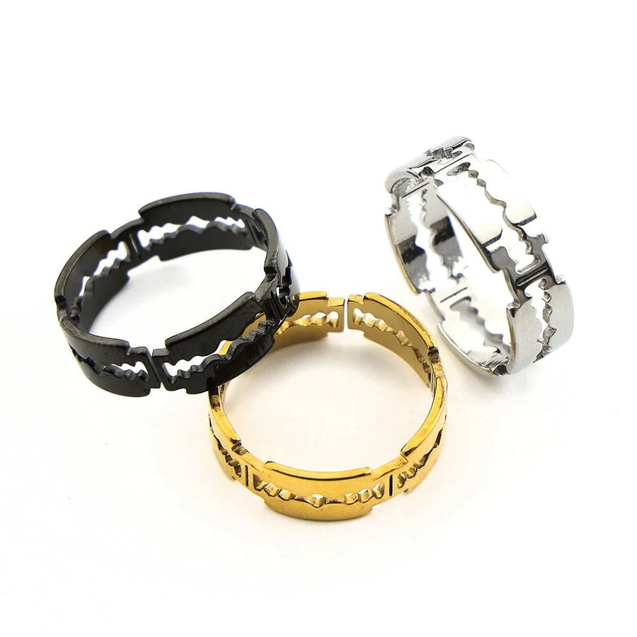 Stainless Steel Razor Blade Punk Finger Ring — Nerezová základna