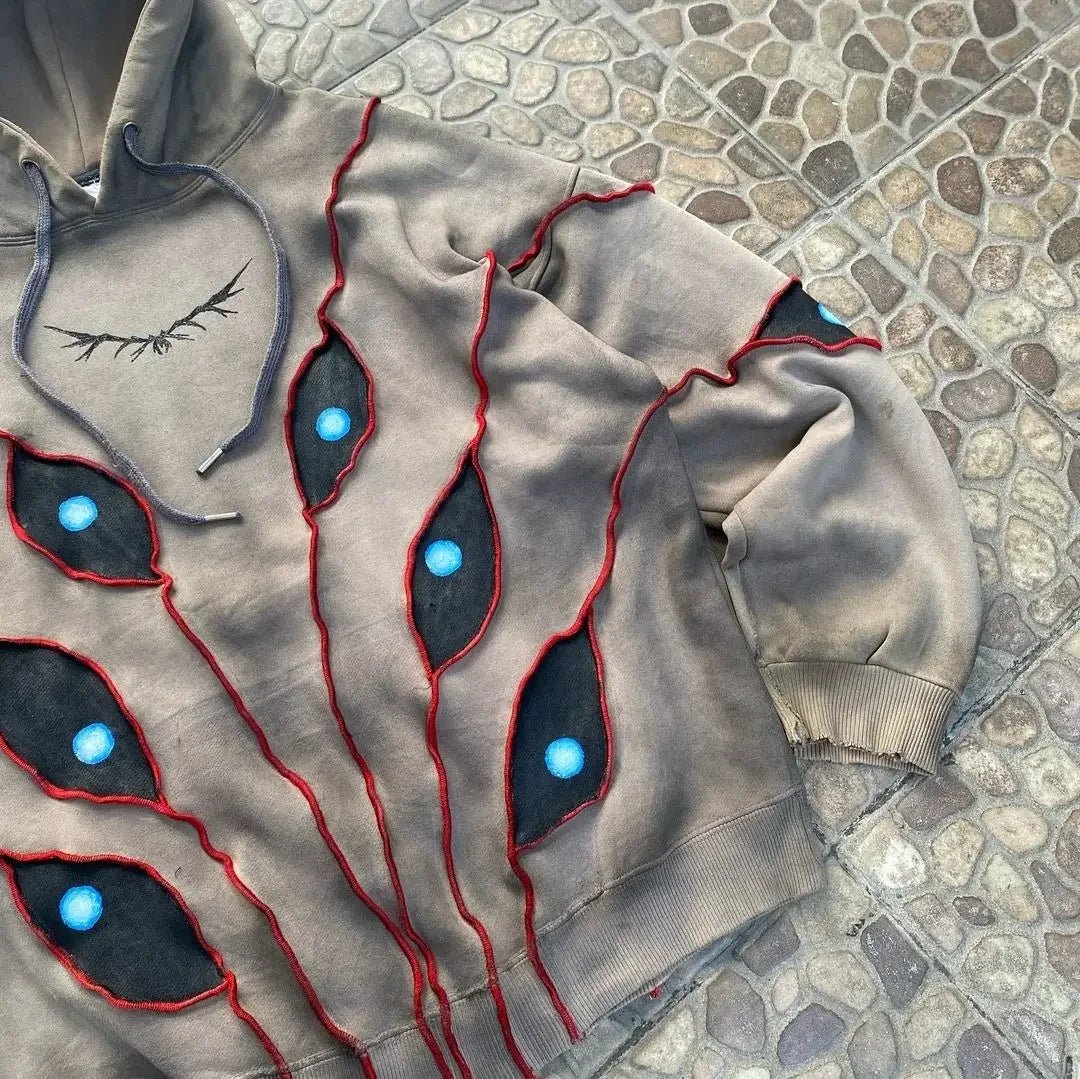 Techwear Gothic Punk Eye Patchwork Hoodie - ATLAS 1 - Techwear Store