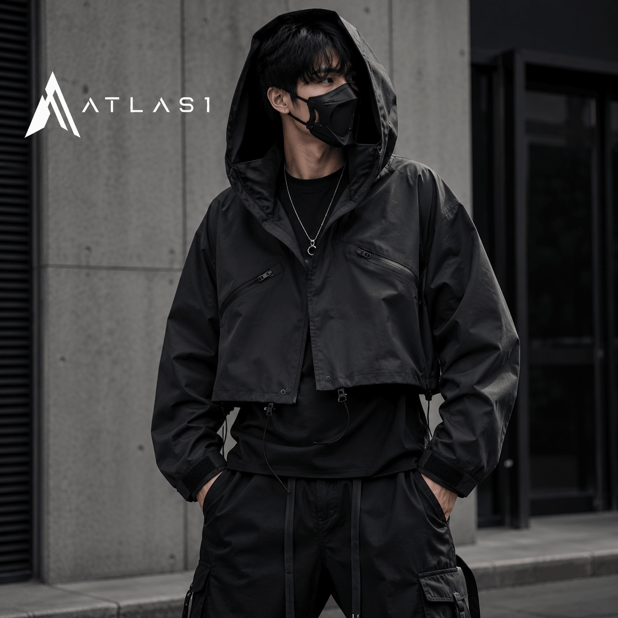 Techwear Hooded Tactical Short Windbreaker Jacket - ATLAS 1