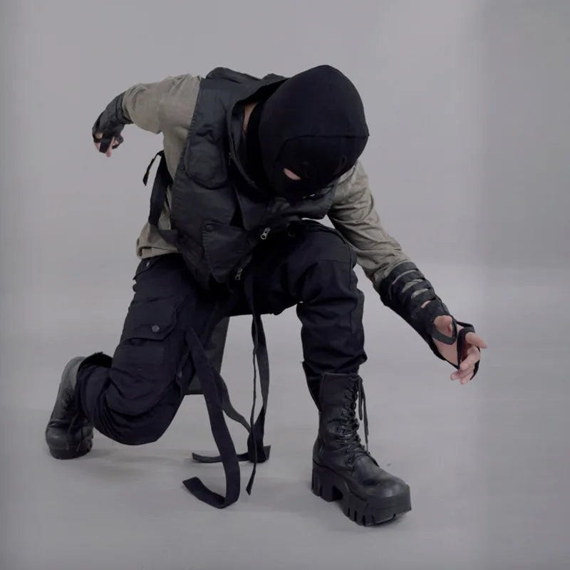 Techwear Punk Hollow Out Waxed Cotton Sleeve Gloves - ATLAS 1