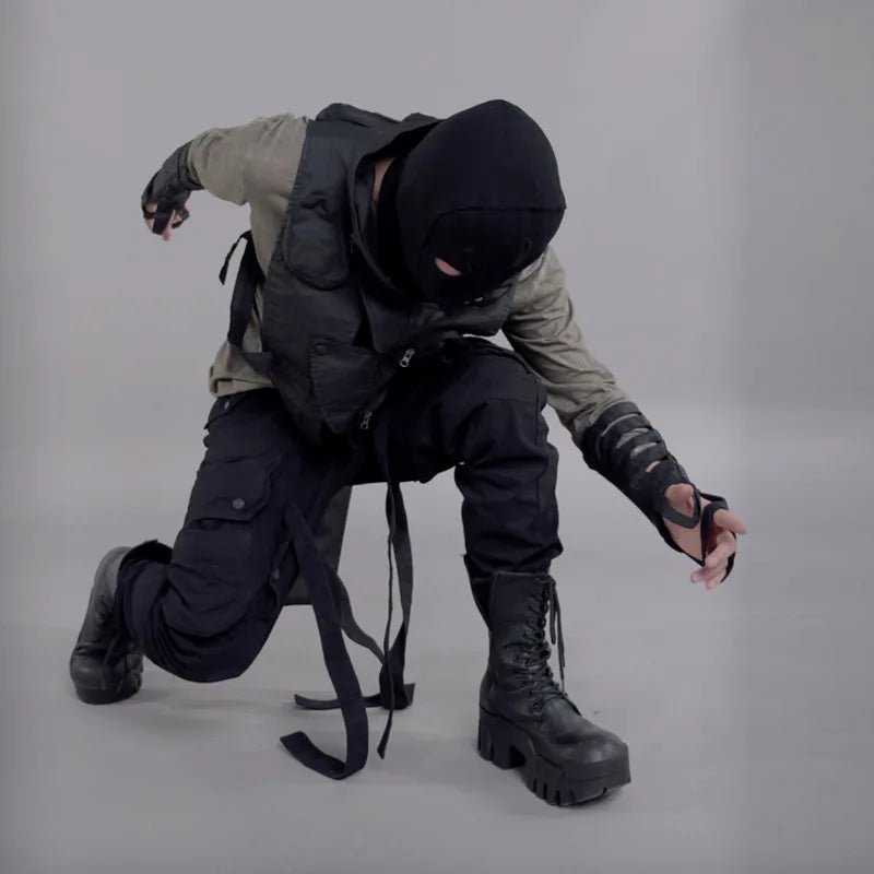 Techwear Punk Hollow Out Waxed Cotton Sleeve Gloves - ATLAS 1
