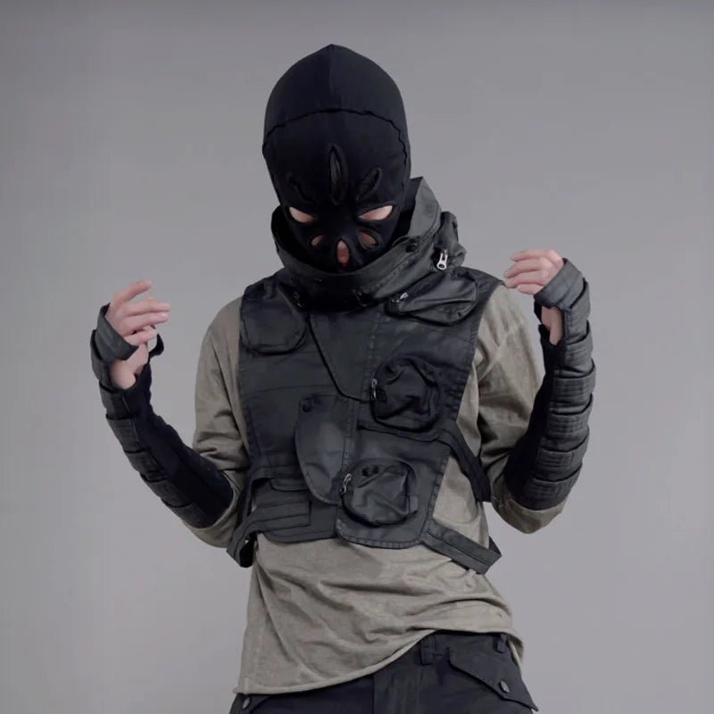 Techwear Punk Hollow Out Waxed Cotton Sleeve Gloves - ATLAS 1