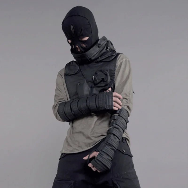 Techwear Punk Hollow Out Waxed Cotton Sleeve Gloves - ATLAS 1