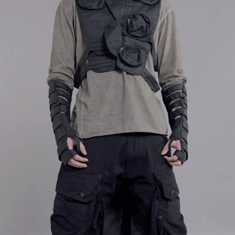 Techwear Punk Hollow Out Waxed Cotton Sleeve Gloves - ATLAS 1