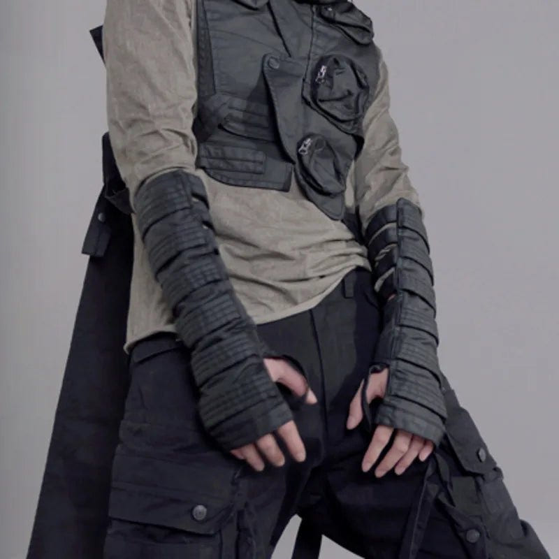 Techwear Punk Hollow Out Waxed Cotton Sleeve Gloves - ATLAS 1