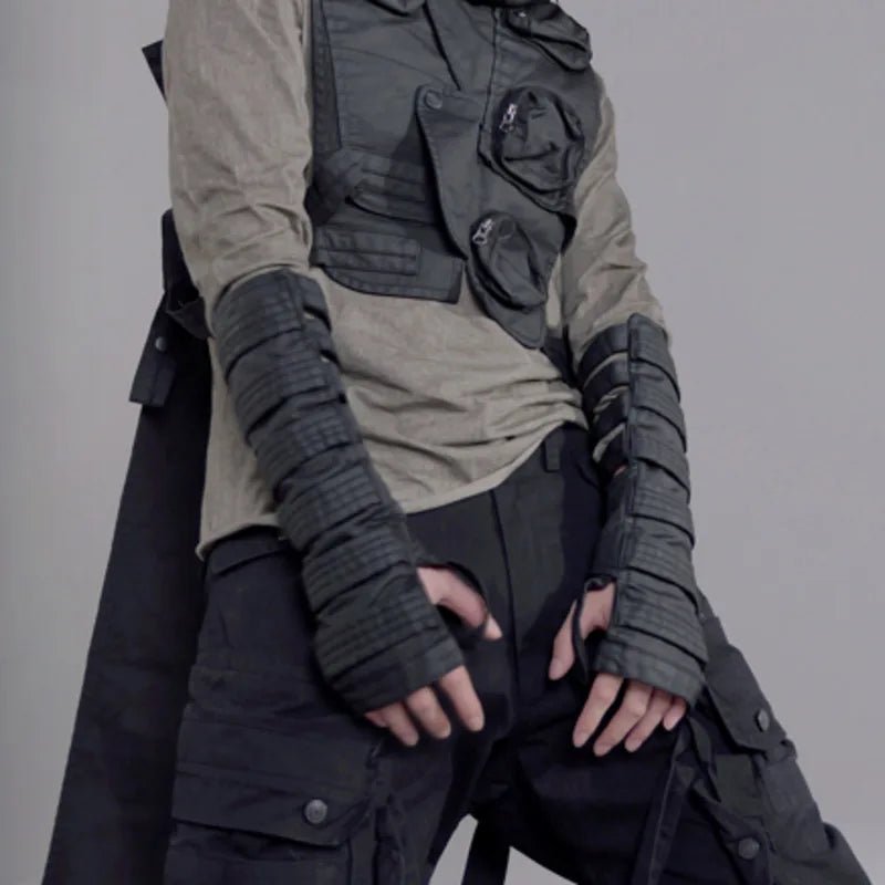 Techwear Punk Hollow Out Waxed Cotton Sleeve Gloves - ATLAS 1