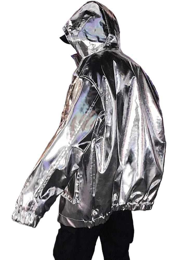 Techwear Reflektörlü Suni Deri Rüzgarlık Ceket — Deri görünümlü sentetik malzeme