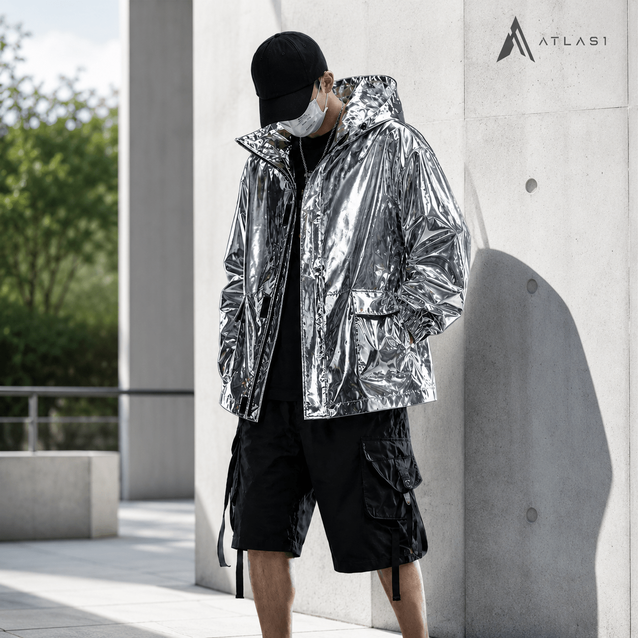 Techwear Reflective Faux Leather Windbreaker Jacket - ATLAS 1