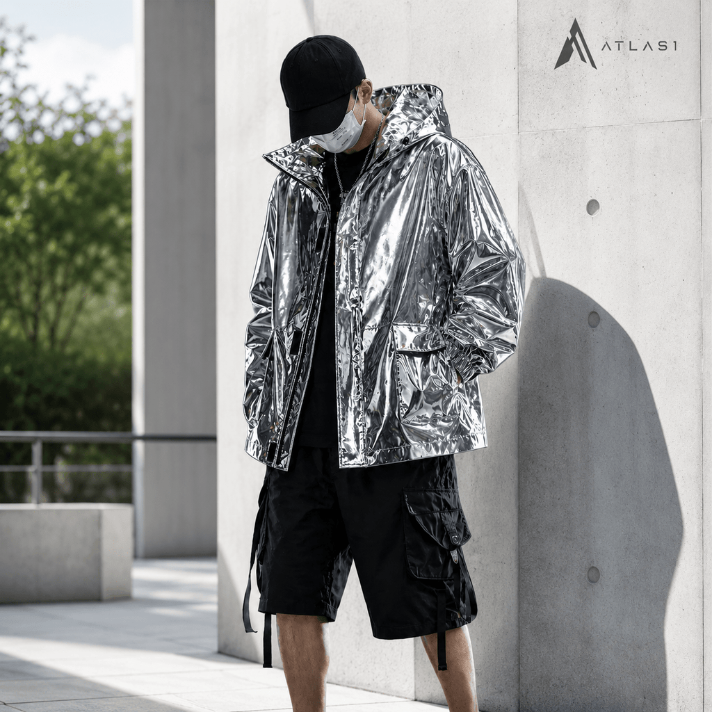 Techwear Reflective Faux Leather Windbreaker Jacket - ATLAS 1