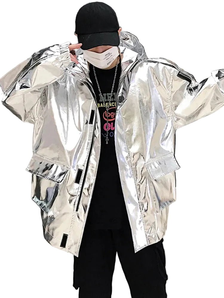 Techwear Reflektörlü Suni Deri Rüzgarlık Ceket — Fonksiyonel fermuar kapamalı