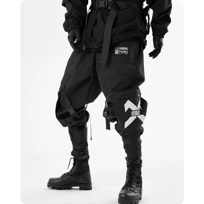 Techwear Streetwear Cargo Ribbon Long Pants — Regular fit
