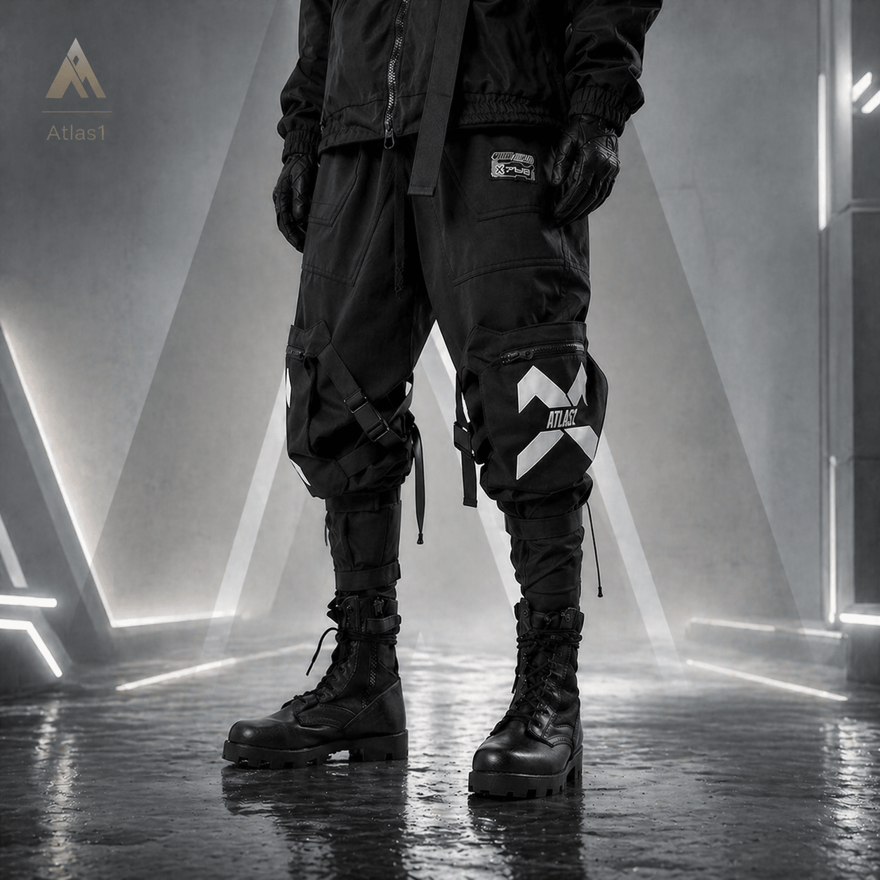 Techwear Streetwear Cargo Ribbon Long Pants - ATLAS 1 - Techwear Store