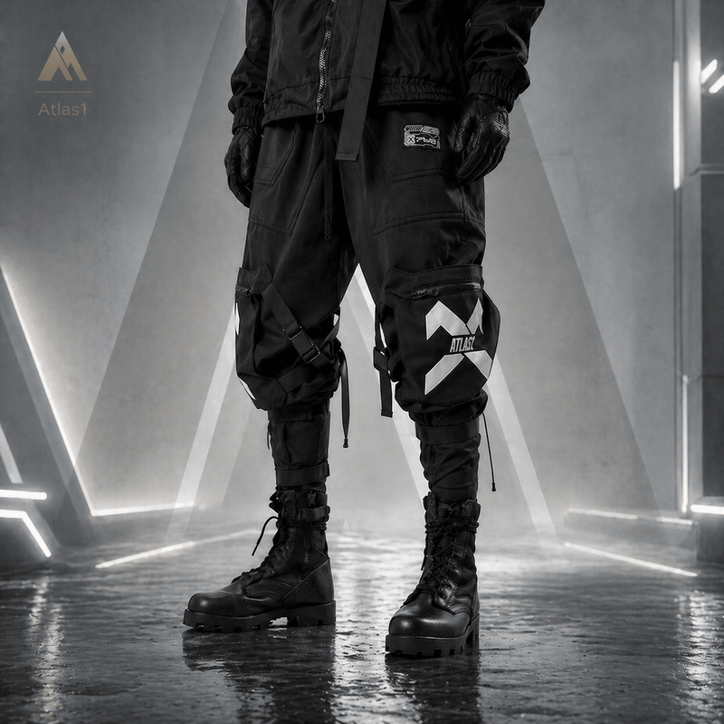 Techwear Streetwear Cargo Ribbon Long Pants - ATLAS 1 - Techwear Store