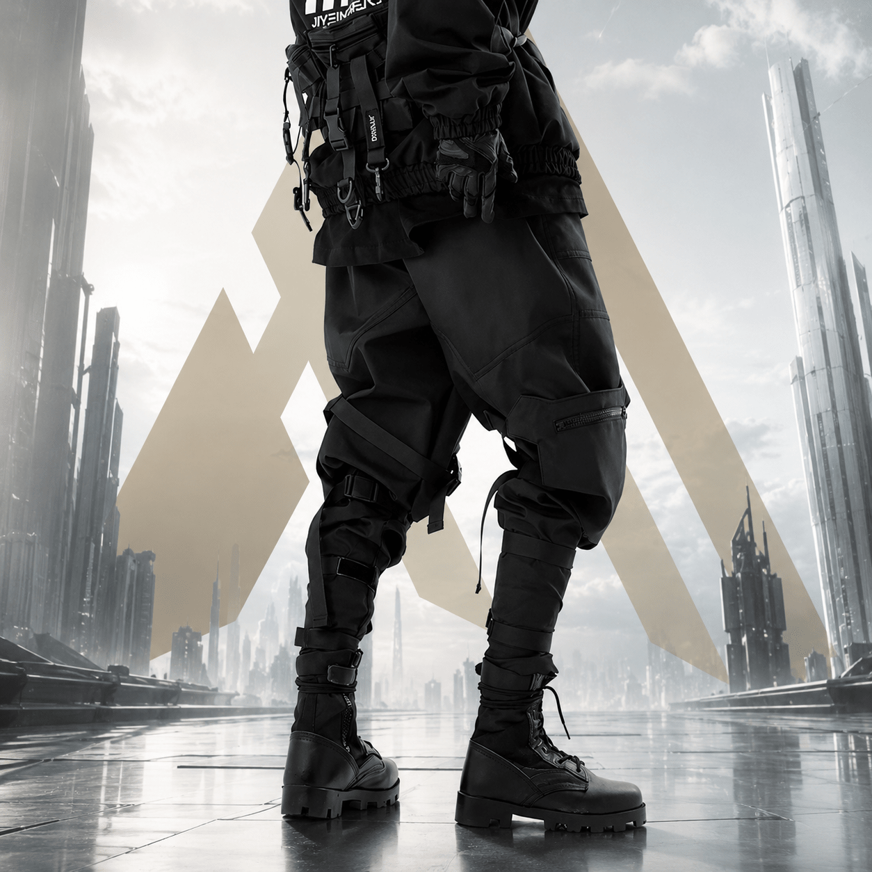 Techwear Streetwear Cargo Ribbon Long Pants - ATLAS 1