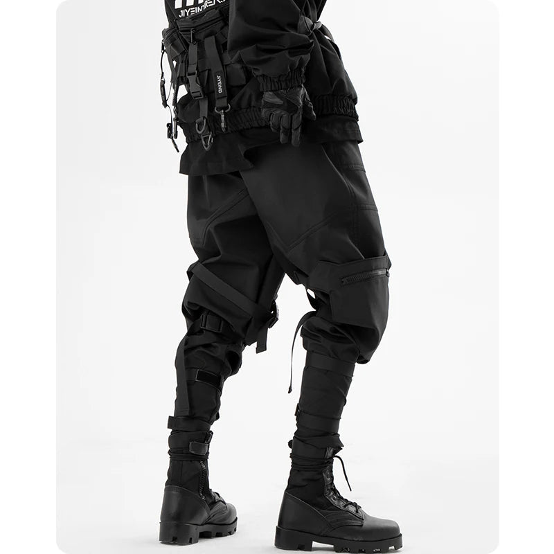 Techwear Streetwear Cargo Ribbon Long Pants - ATLAS 1