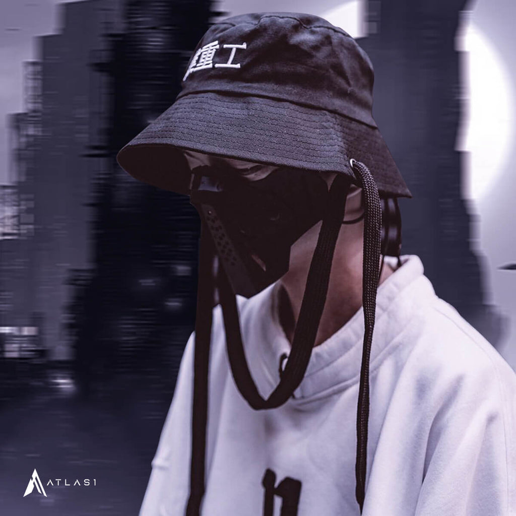 Techwear Streetwear Cotton Black Bucket Hat - ATLAS 1