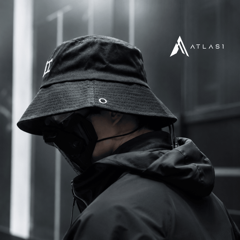 Techwear Streetwear Cotton Black Bucket Hat - ATLAS 1