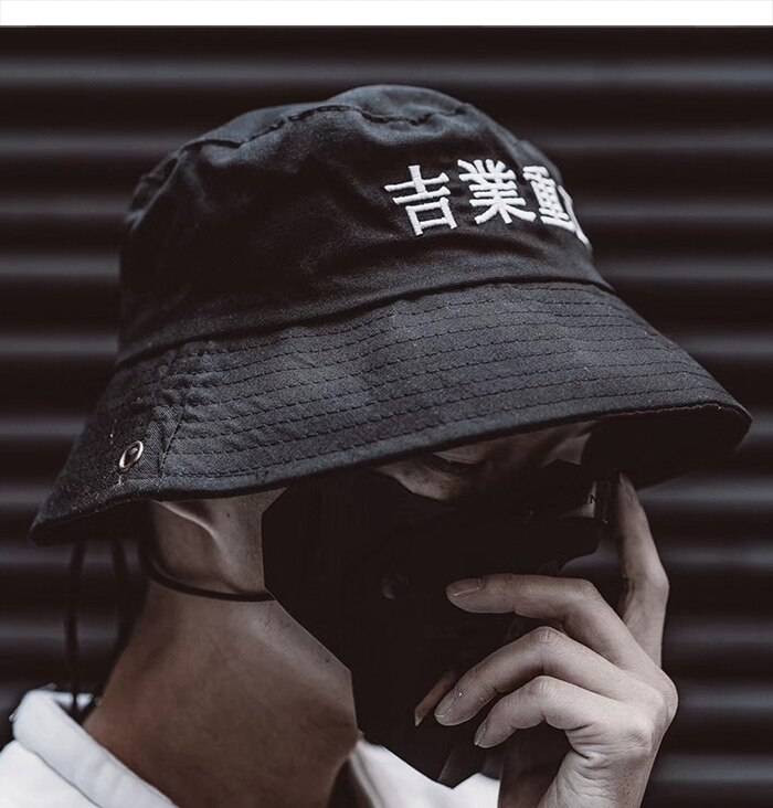 Techwear Streetwear Cotton Black Bucket Hat - ATLAS 1