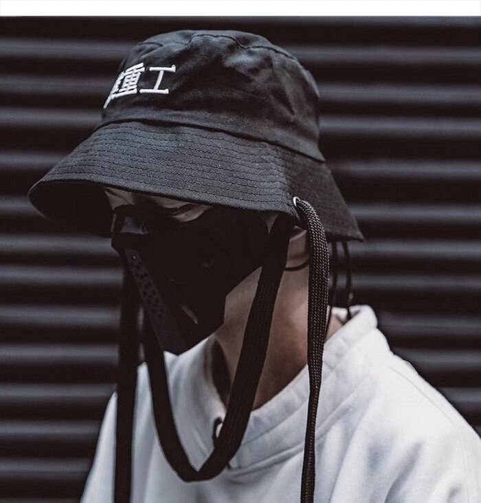 Techwear Streetwear Cotton Black Bucket Hat - ATLAS 1