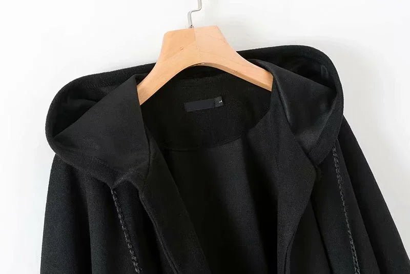 Techwear Vintage Gothic Black Hooded Cape Poncho for Women - ATLAS 1