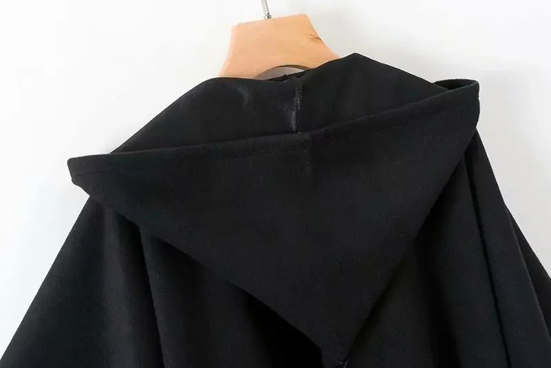 Techwear Vintage Gothic Black Hooded Cape Poncho for Women - ATLAS 1