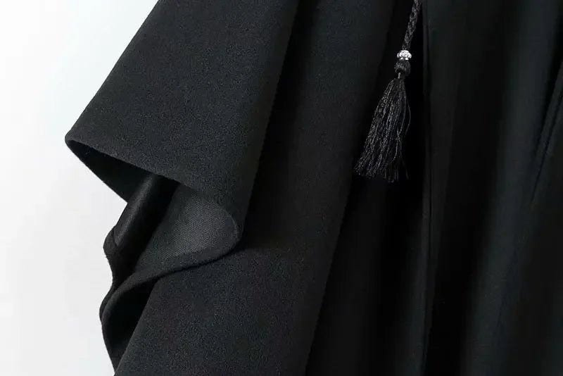 Techwear Vintage Gothic Black Hooded Cape Poncho for Women - ATLAS 1