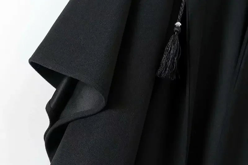 Techwear Vintage Gothic Black Hooded Cape Poncho for Women - ATLAS 1