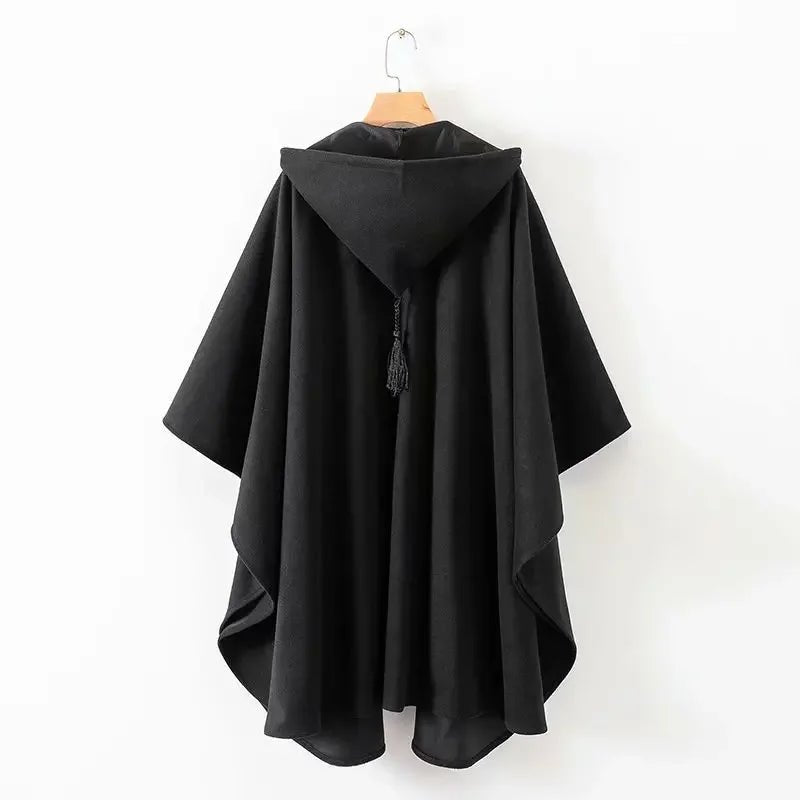 Techwear Vintage Gothic Black Hooded Cape Poncho for Women - ATLAS 1