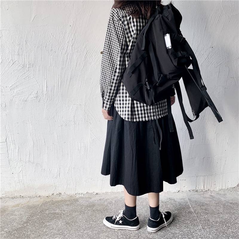 Unisex Harajuku Techwear Canvas Black Backpack — Distinctive strap details