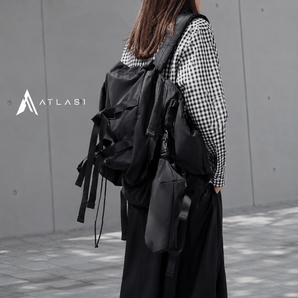 Unisex Harajuku Techwear Canvas Black Backpack - ATLAS 1