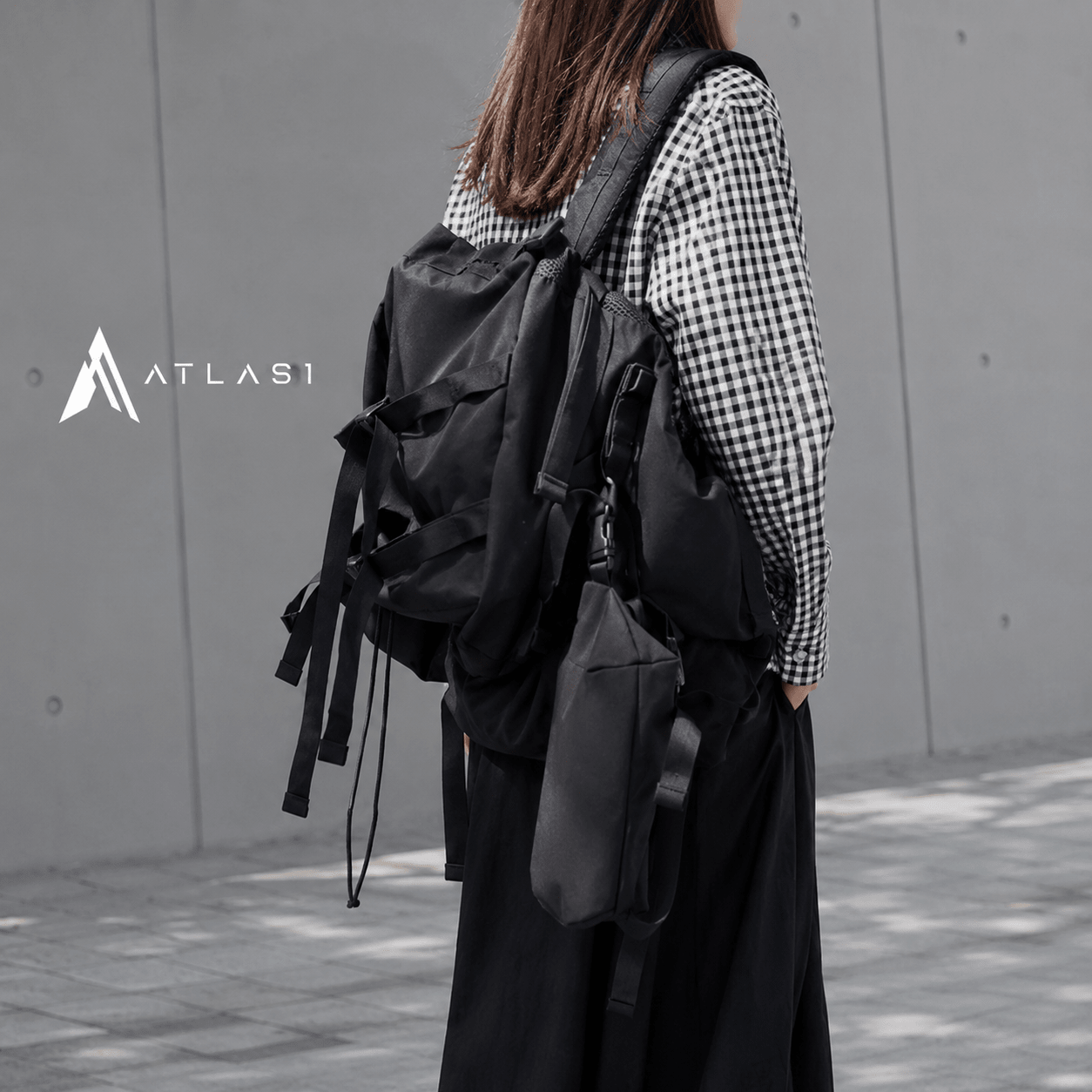 Unisex Harajuku Techwear Canvas Black Backpack - ATLAS 1